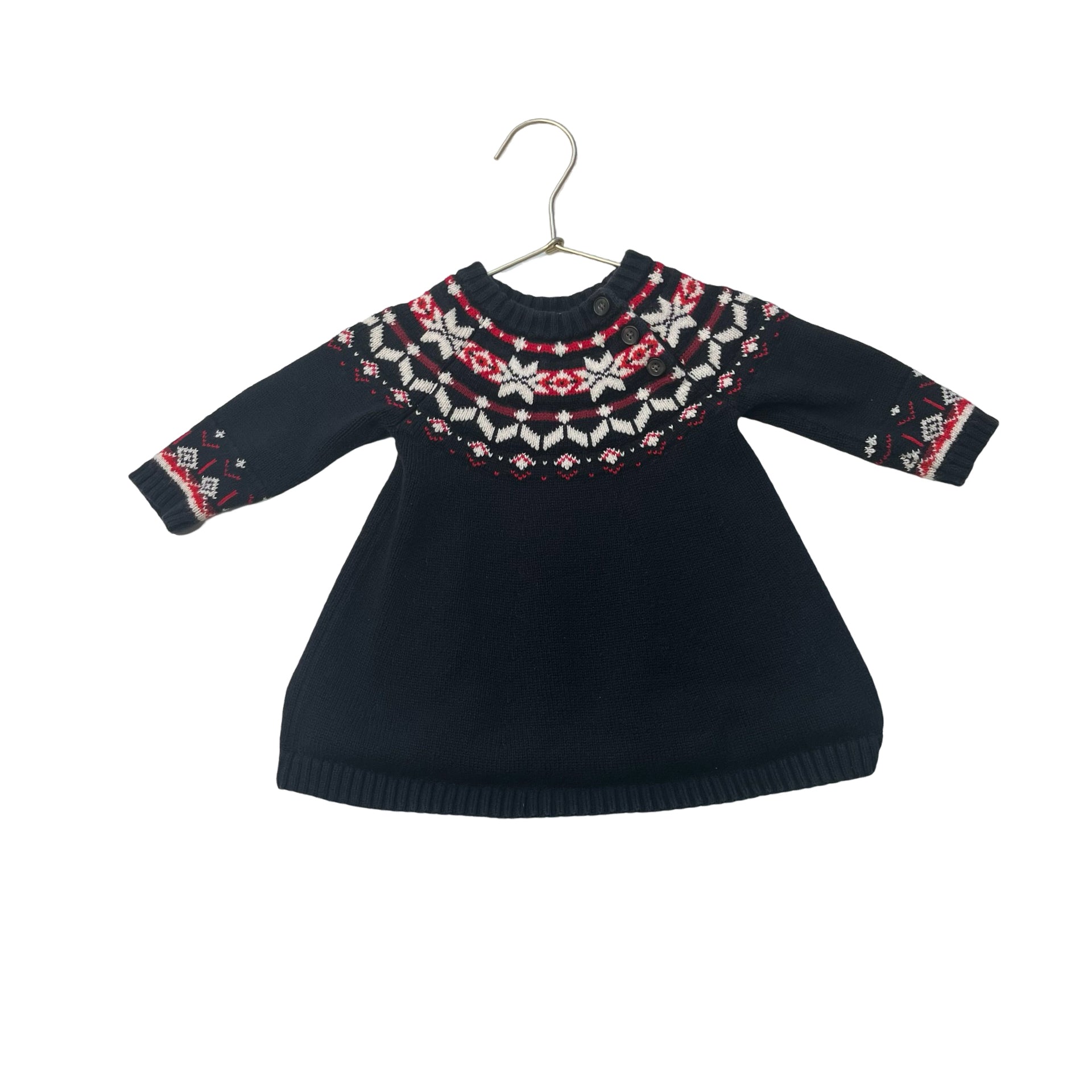 Hanna Andersson Black Fair Isle Sweater Dress - Size 6-12 Mo