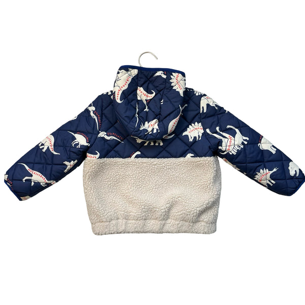 Mini Boden Sherpa & Navy Dino Quilted Jacket - Size 3-4Y