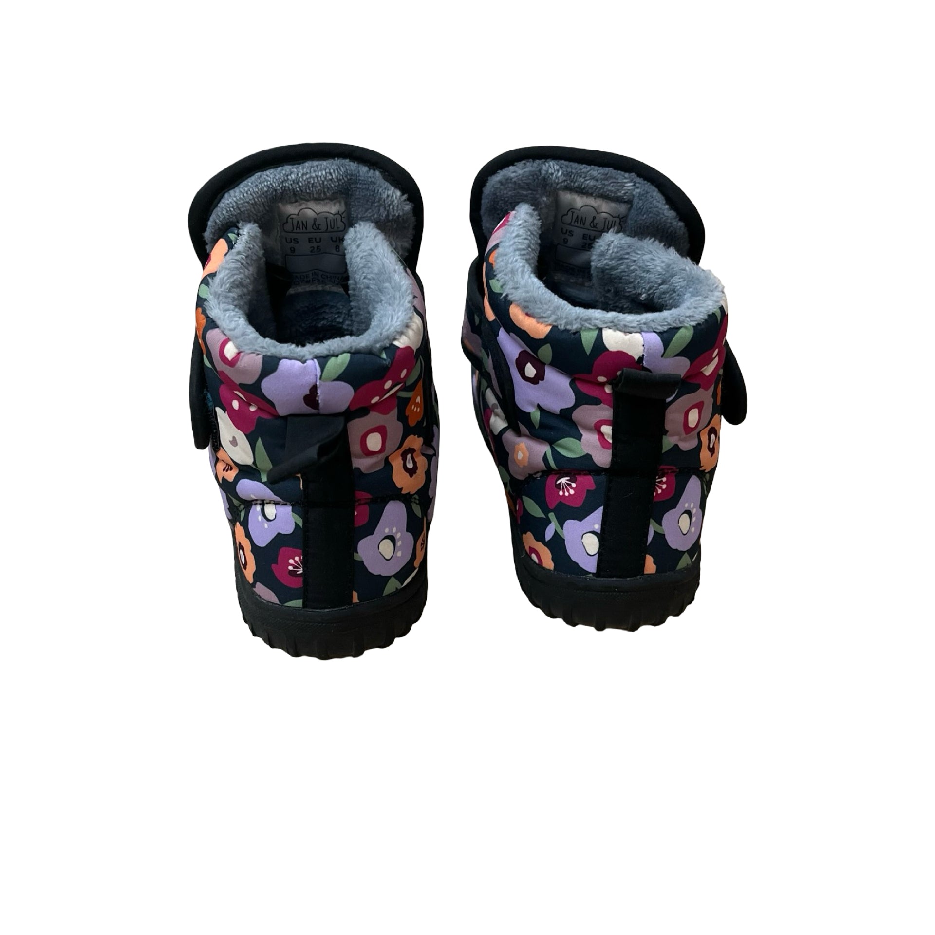 Jan & Jul Black Floral Print Winter Ankle Boots - Size 9