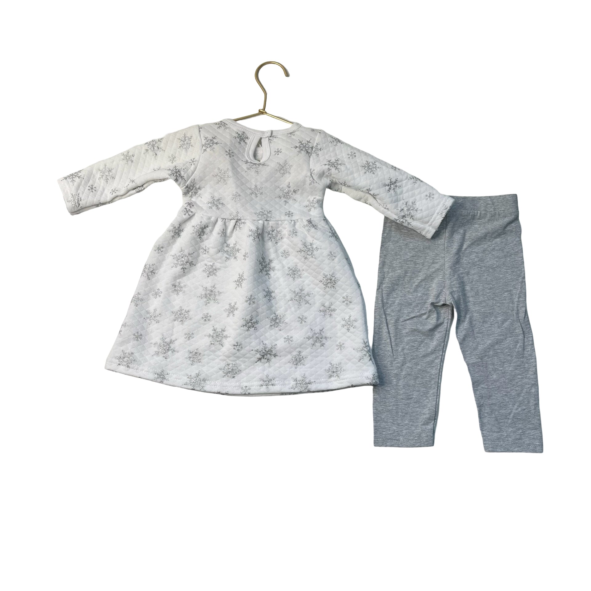 Hudson Baby White & Silver Snowflake Dress & Leggings with Tags - Size 9-12 Mo