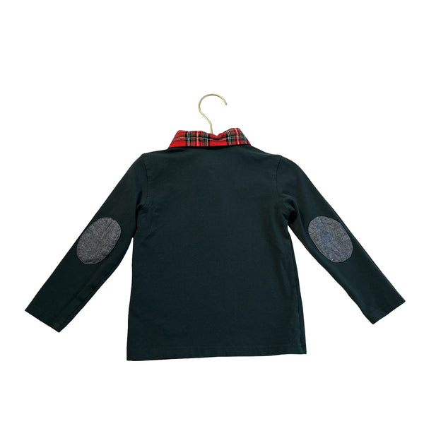 Andy & Evan Green Long-Sleeved Polo, Red Tartan Collar - Size 3T