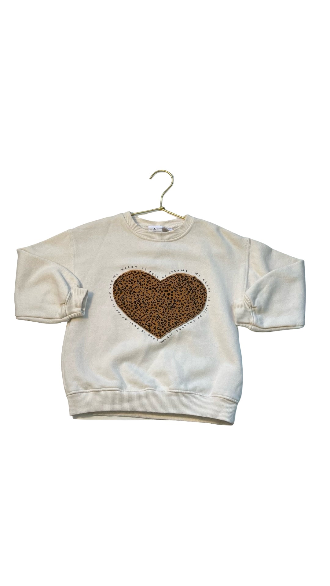 Zara Ivory & Leopard Heart Sweatshirt - Size 6