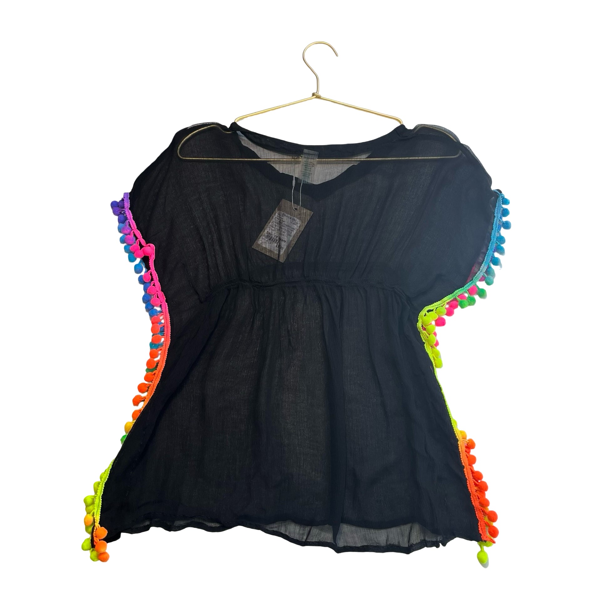 Coral & Reef Black & Neon Pom-Pom Swim Cover-Up - Size 10