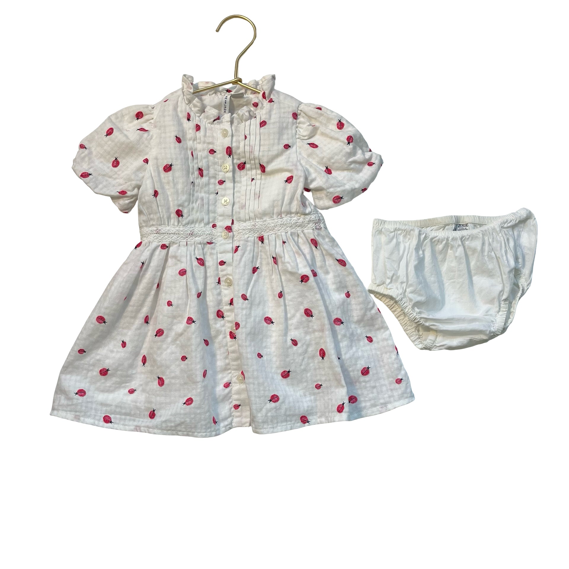 Janie and Jack White & Red Ladybug Print Dress & Bloomers - Size 12-18 Mo