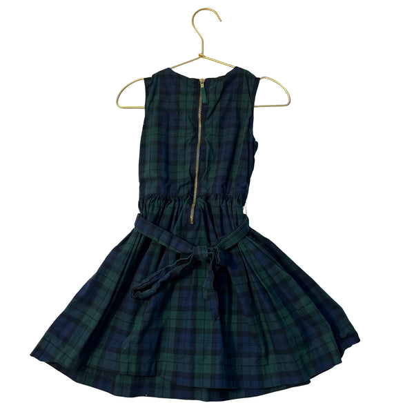 Crewcuts Green & Navy Tartan Plaid Belted Dress - Size 4