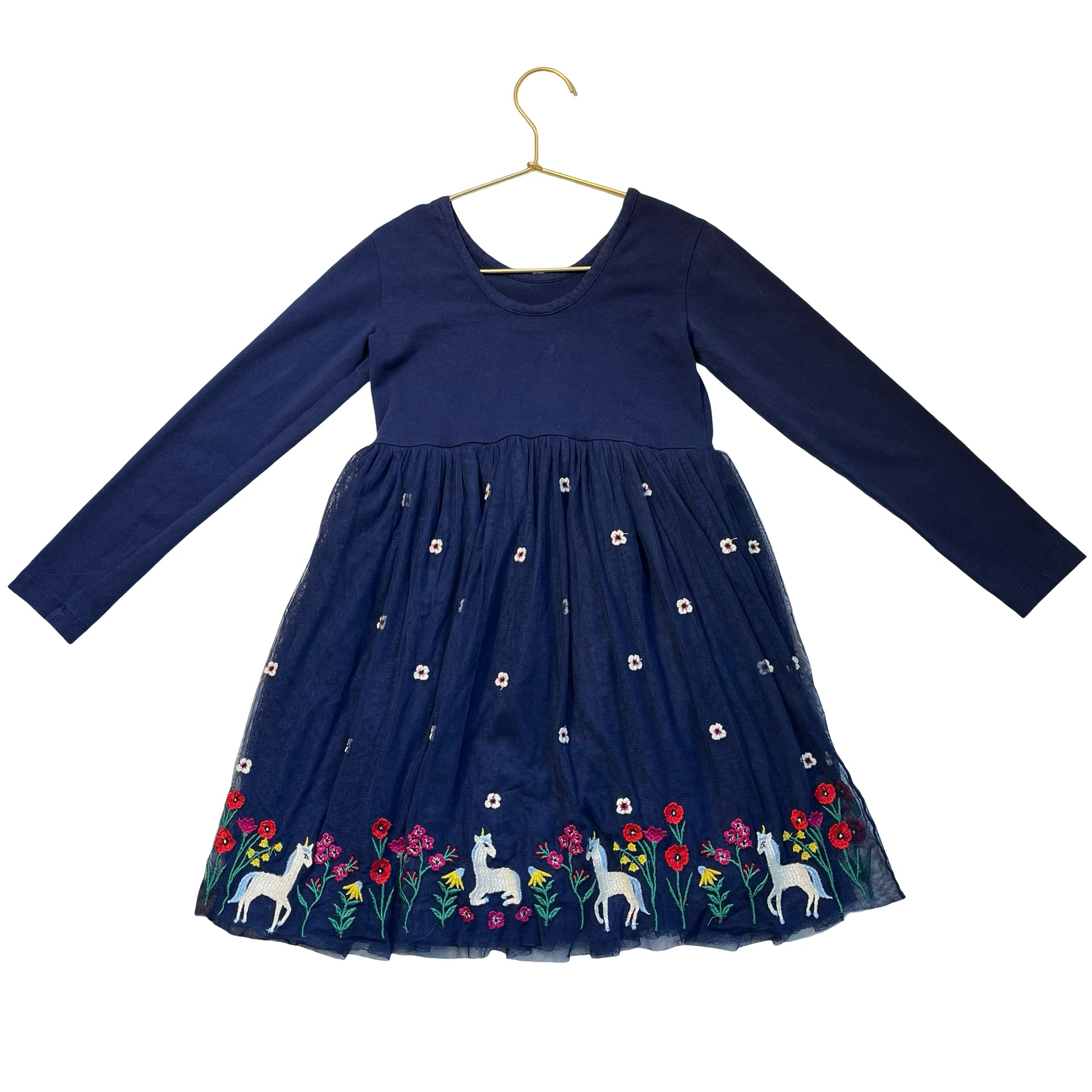 Hanna Andersson Navy Embroidered Unicorn Tulle Dress - Size 6-7