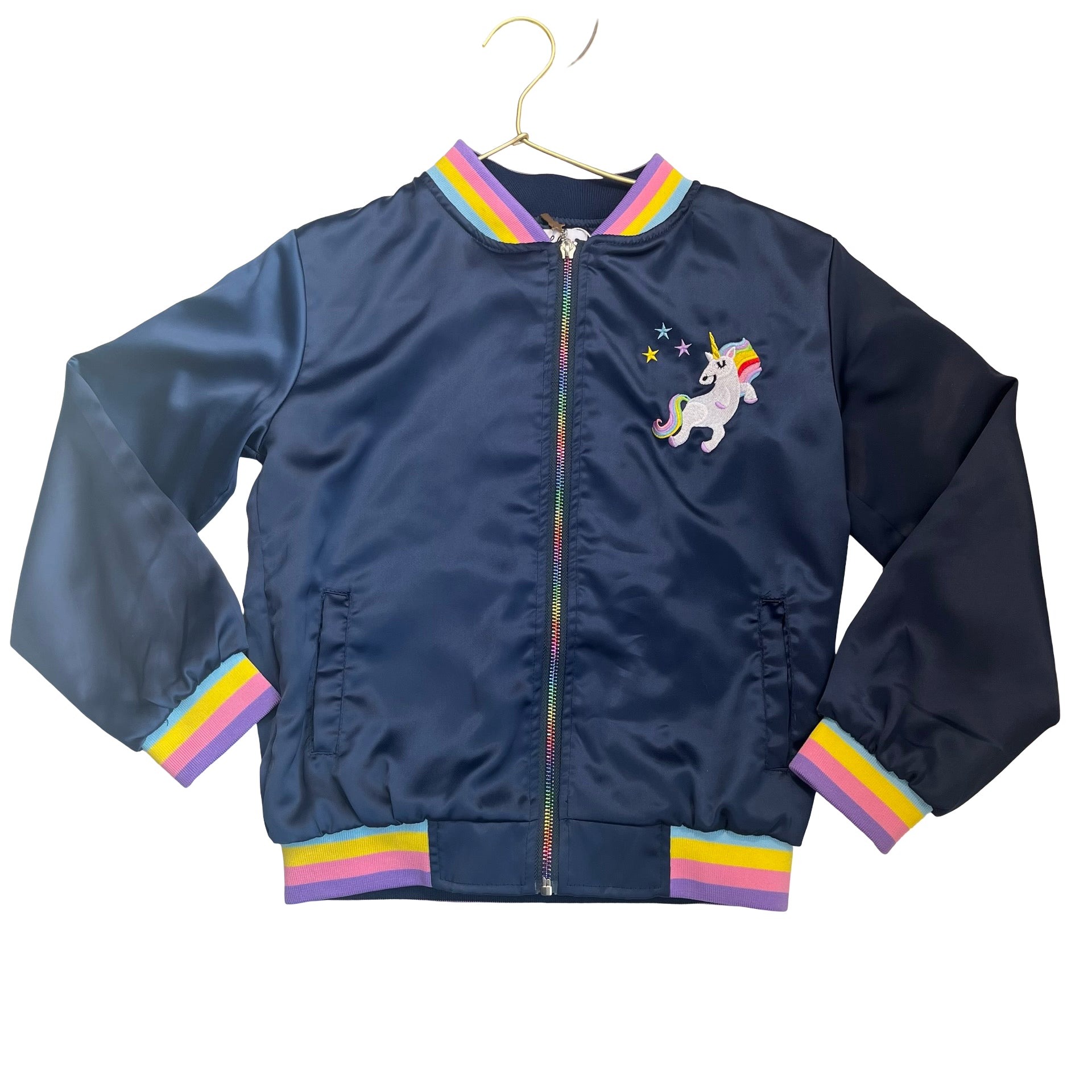 Lola & The Boys Navy Unicorn Applique Flight Jacket - Size 10
