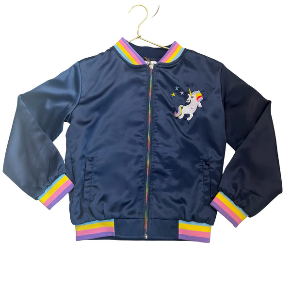 Lola & The Boys Navy Unicorn Applique Flight Jacket - Size 10