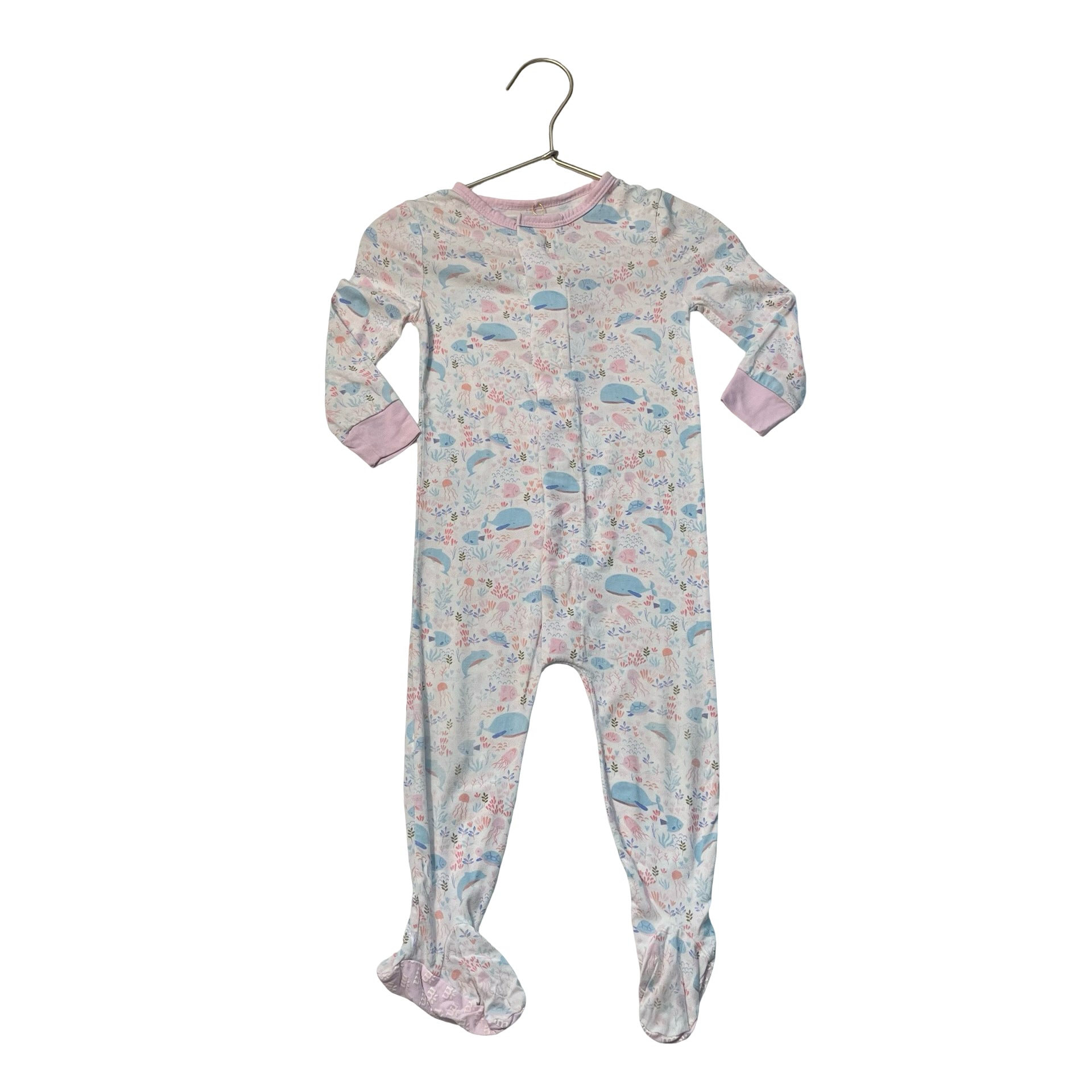 Magnetic Me Pink & Blue Underwater Print Footed PJs - Size 9-12 Mo