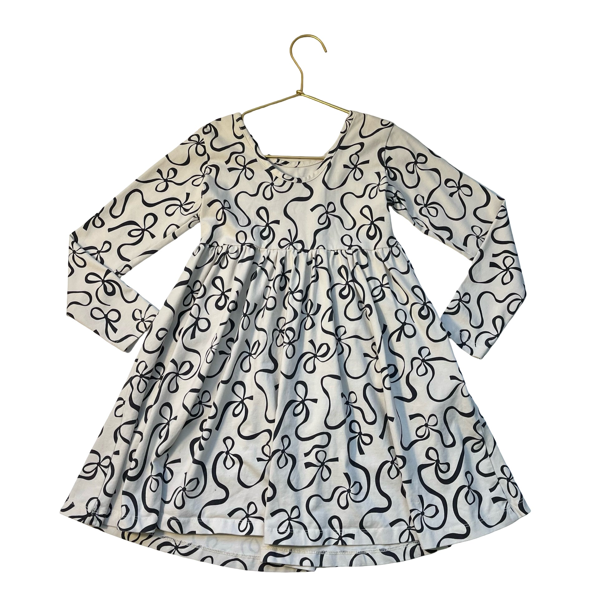 Hanna Andersson Ivory & Black Bow Print Dress - Size 5
