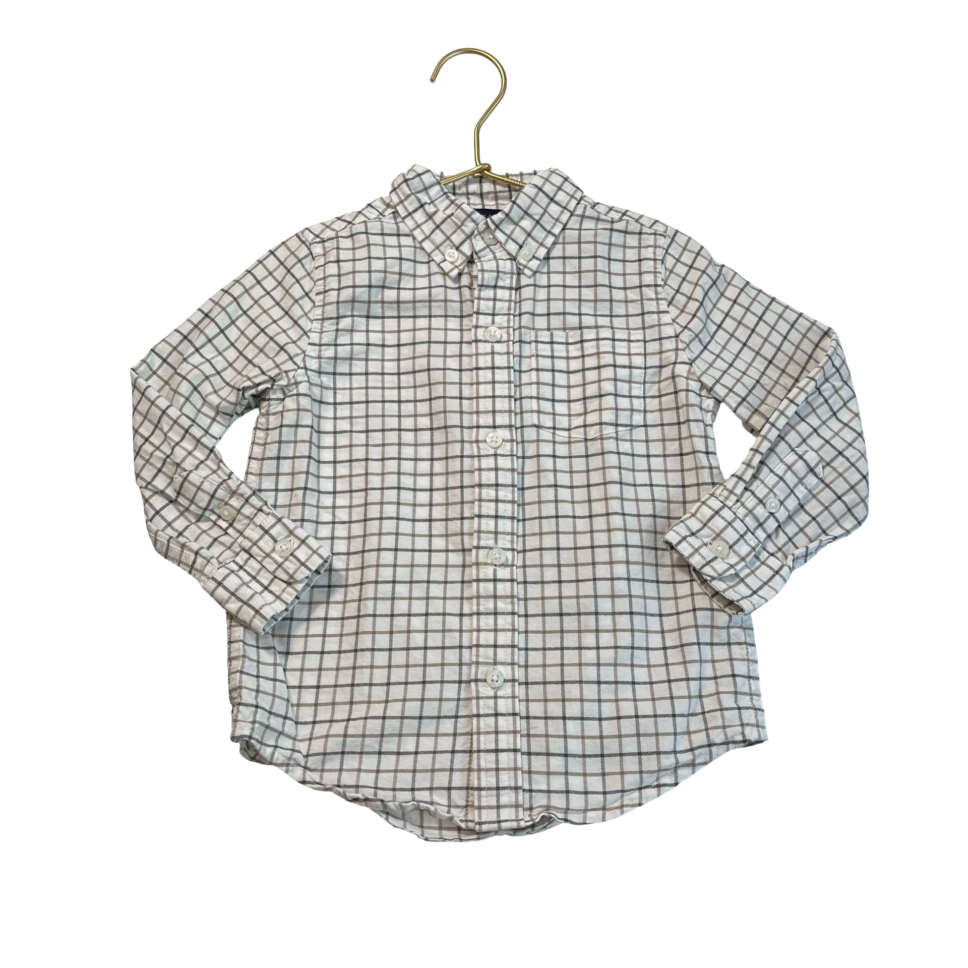 Janie and Jack Ivory, Tan, Gray Windowpane Plaid Button Down Shirt - Size 2T