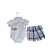 Andy & Evan Light Blue Bowtie Onesie & Plaid Short Set w/ Tag - Size 6 - 9 Mo - Bounce Mkt