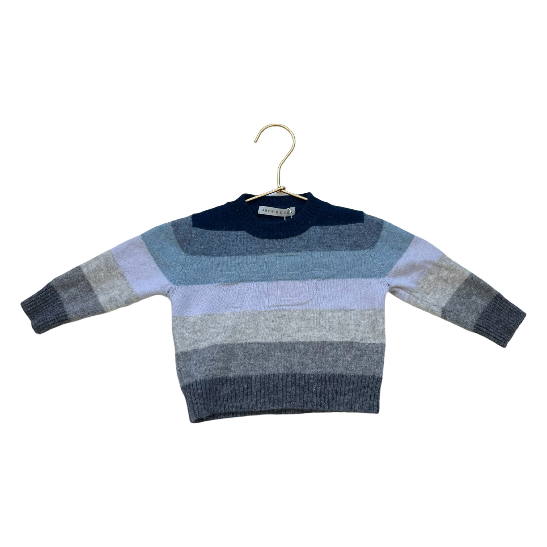 Archer's Bow Blue & Gray Stripe Cashmere Sweater - Size 6 - 9 Months - Bounce Mkt