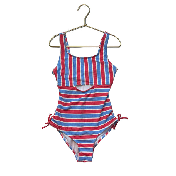 Art Class Blue, White, Red Striped Swim Suit - Size M 7 - 8 - Bounce Mkt