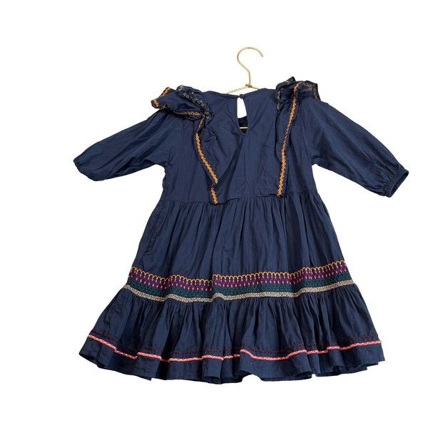 Something Navy Navy Embroidered Long Dress - Size 18 Mo