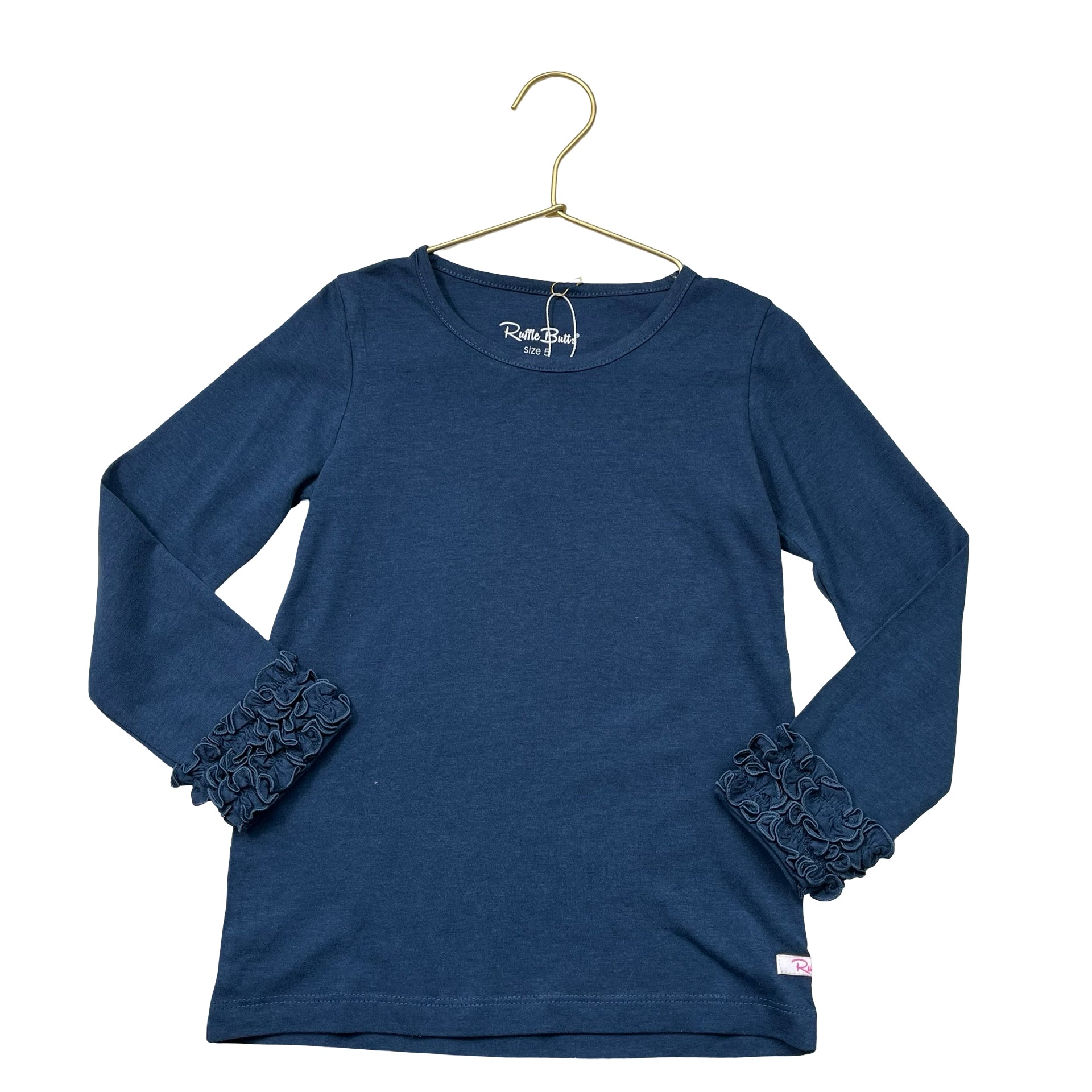 Ruffle Butts Navy Ruffle Cuff Shirt - Size 5