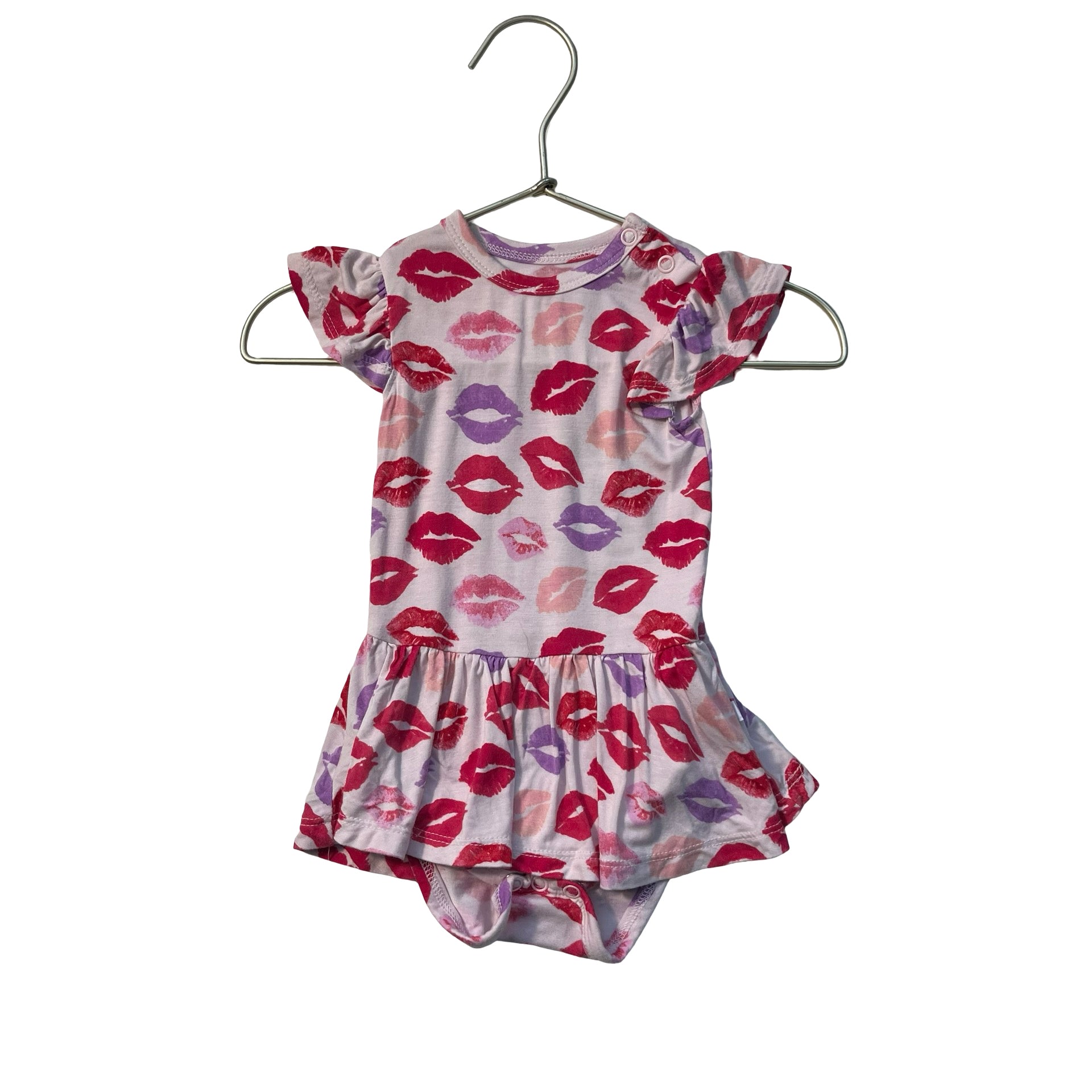Posh Peanut Pink Lips Print Bodysuit Dress - Size 0-3 Mo