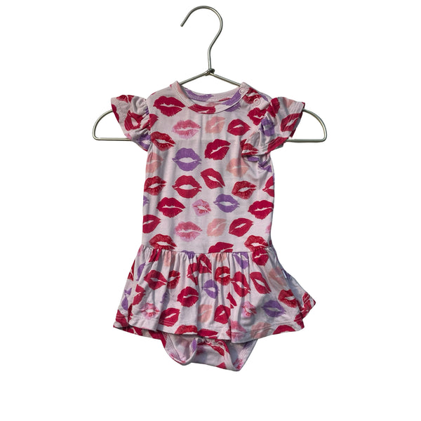 Posh Peanut Pink Lips Print Bodysuit Dress - Size 0-3 Mo