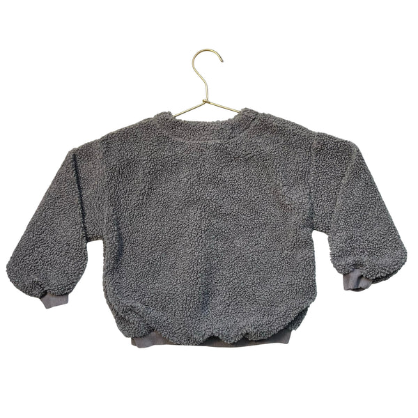 Zara Gray Sherpa Henley Sweatshirt - Size 6