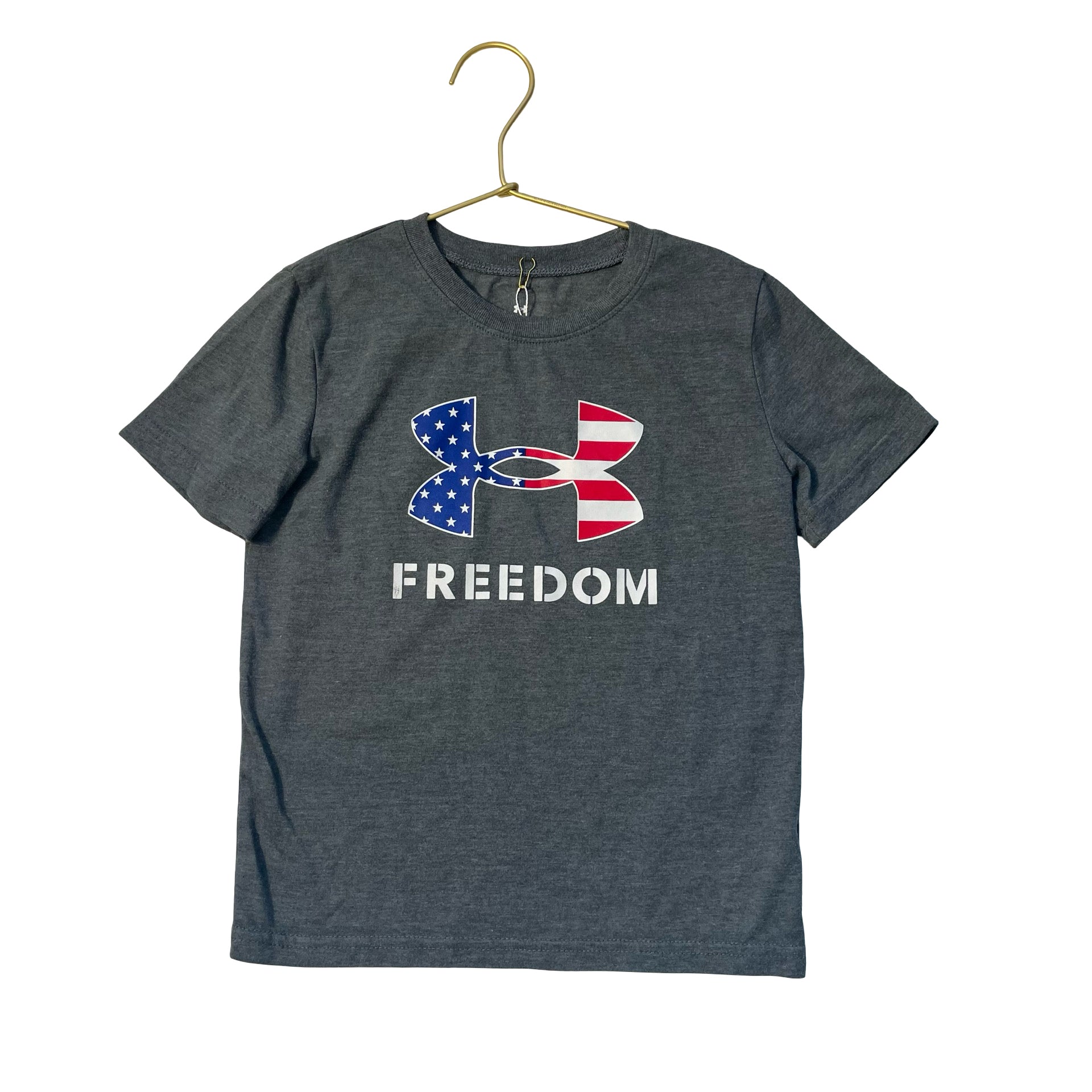 Under Armour Gray 'Freedom' Stars & Stripes Logo T-Shirt - Size 5