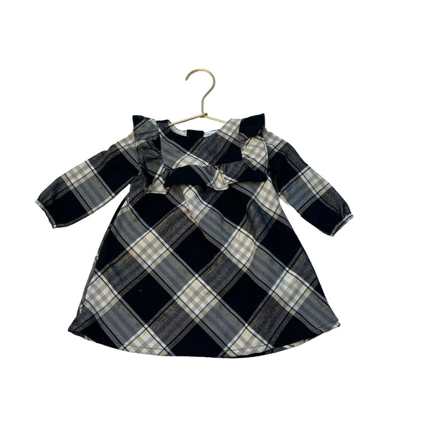 Carter's Black, Ivory, Tan, Gold Plaid Flannel Dress - Size 6 Mo