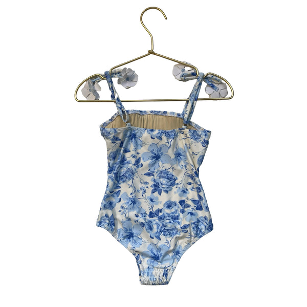Shade Critters Blue & Ivory Floral Smocked Swim Suit - Size 2T