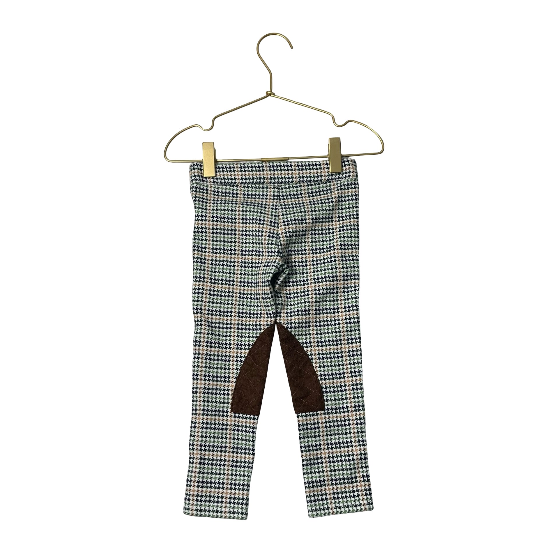 Janie and Jack Green, Ivory, Gold Houndstooth Leggings - Size 3