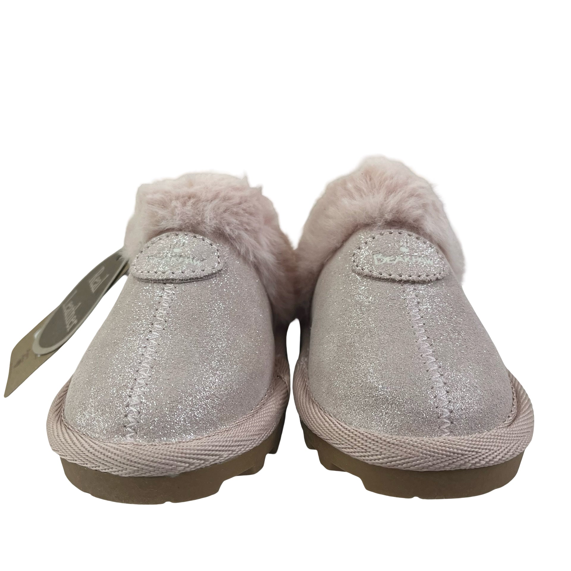 Bearpaw Pink Sparkle Leather & Faux Fur Slip On Shoes New with Tags - Size 6