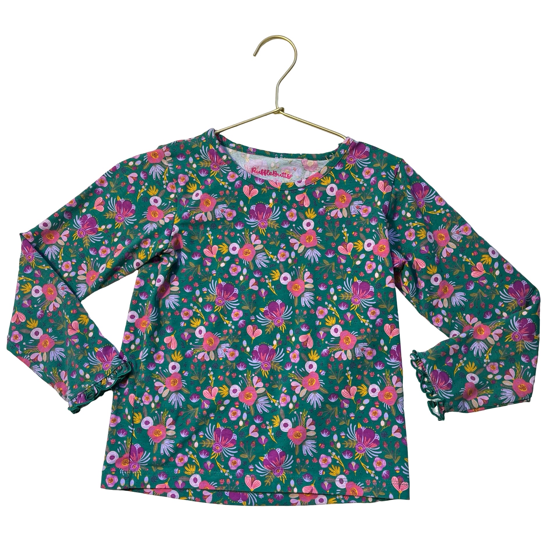 Ruffle Butts Green Floral Top - Size 7