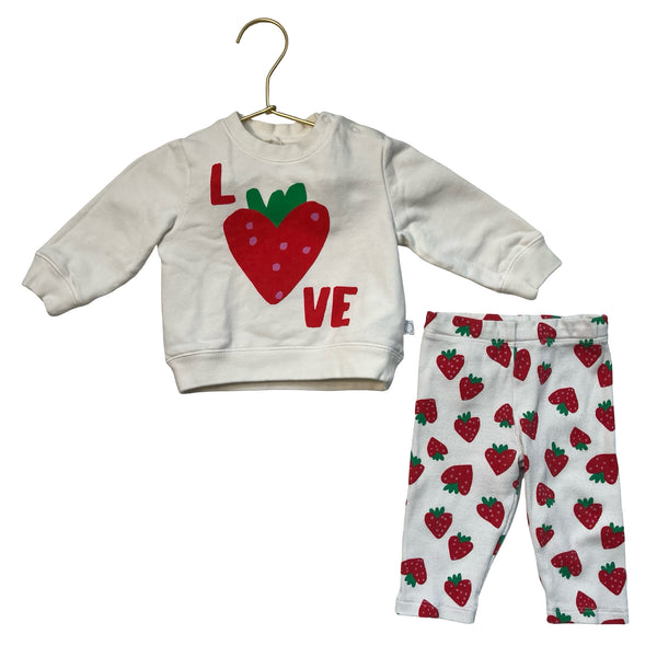Stella McCartney Kids Ivory & Red Strawberry Print Sweatshirt & Leggings - 6 Mo