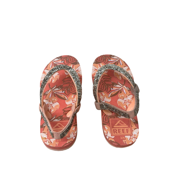 Reef Orange & Gold Glitter Flip-Flop Sandals - Size 3-4