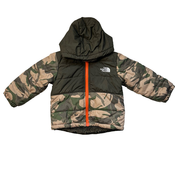 North Face Reversible Olive Green Camo & Sherpa Hooded Jacket - Size 12-18 Mo