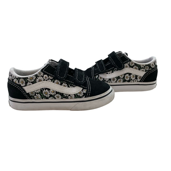 Vans Black Daisy Print Velcro Sneakers - Size 8.5