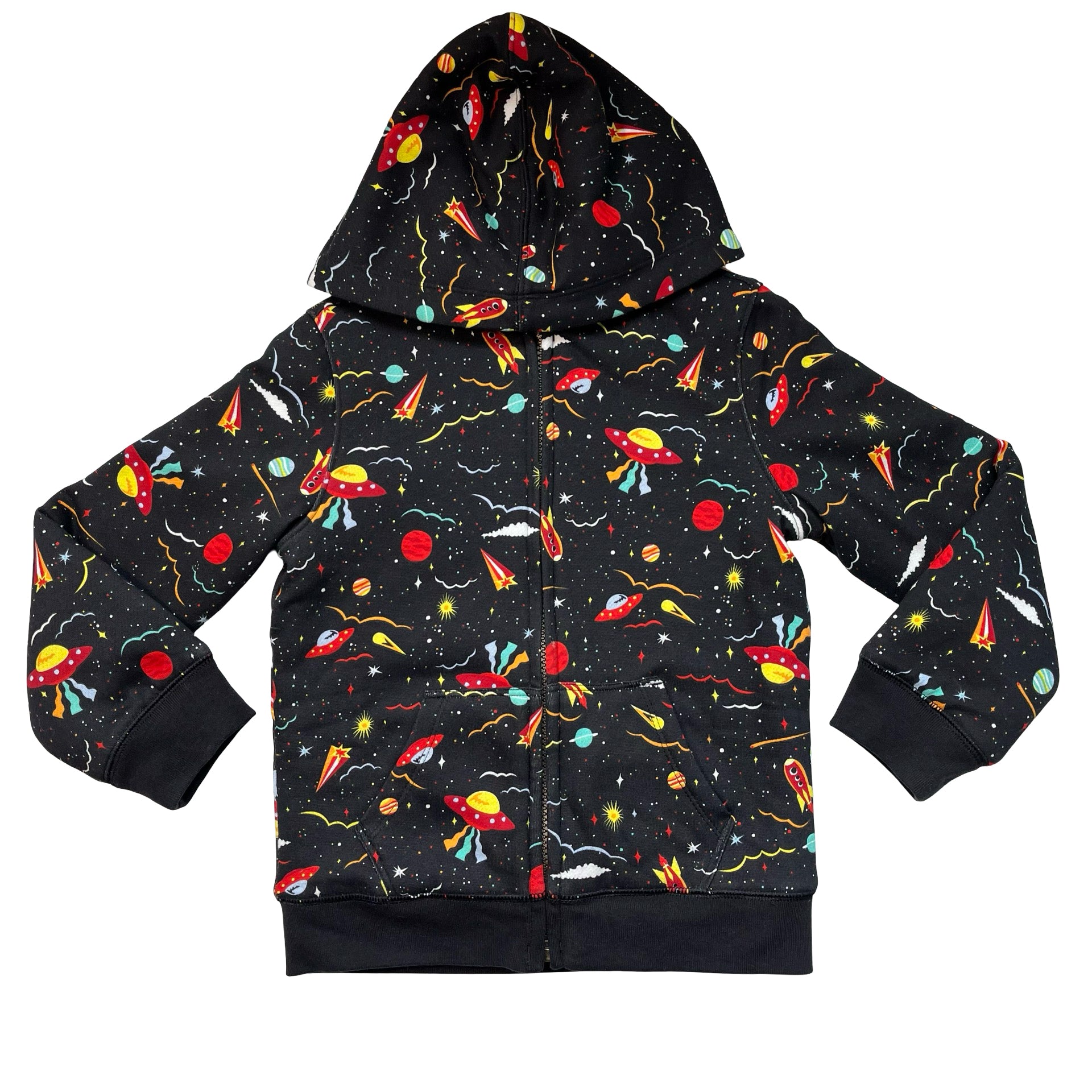 Lands' End Reversible Black Sherpa & Space Zip-Up Hooded Sweatshirt - XS 4-5