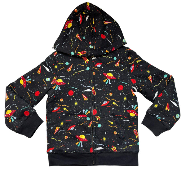 Lands' End Reversible Black Sherpa & Space Zip-Up Hooded Sweatshirt - XS 4-5