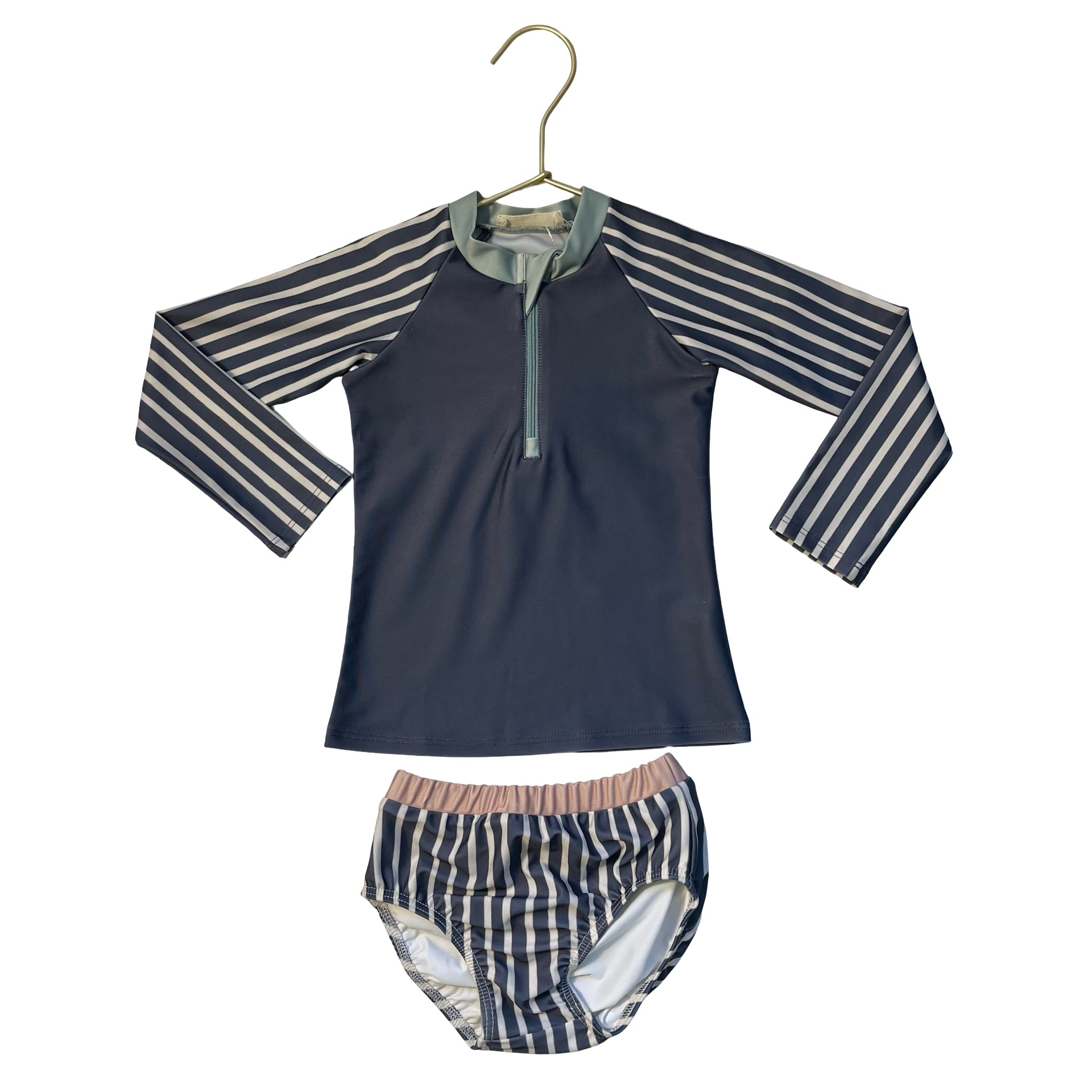 Pehr Slate Blue Striped Rash Guard 2 Piece Swim Suit - Size 2T-3T
