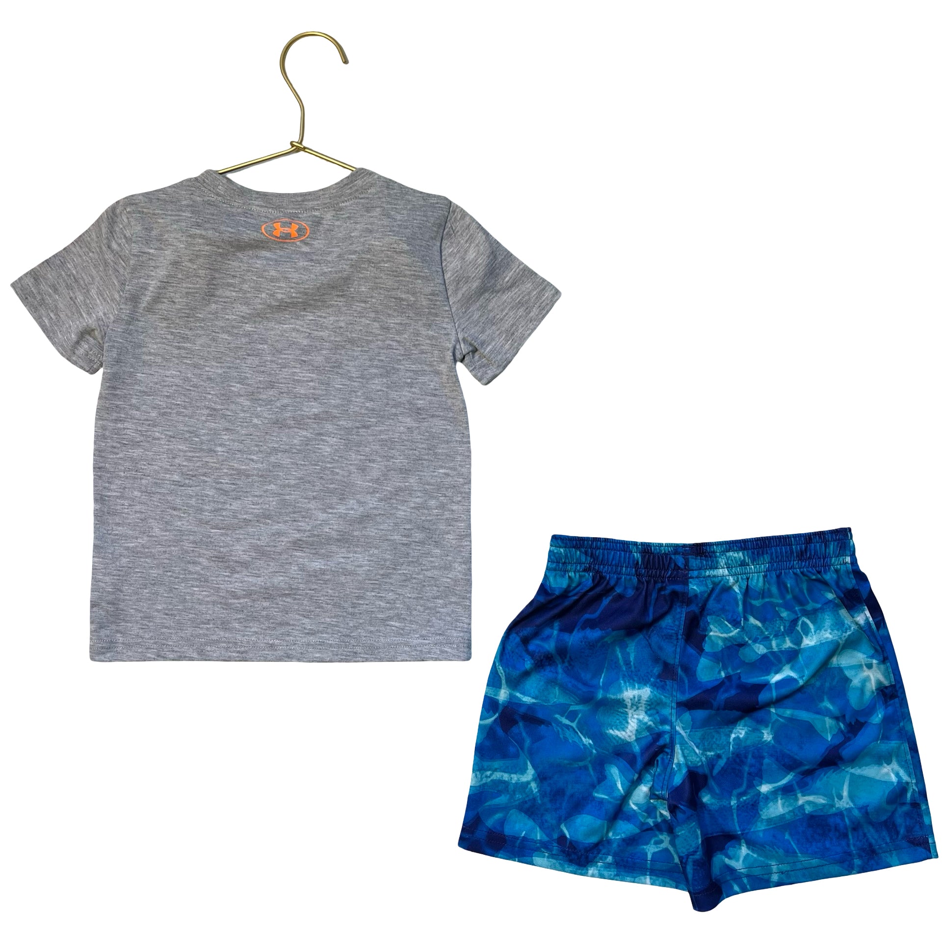 Under Armour Gray Logo T-Shirt & Blue Pattern Athletic Shorts Set - Size 3T