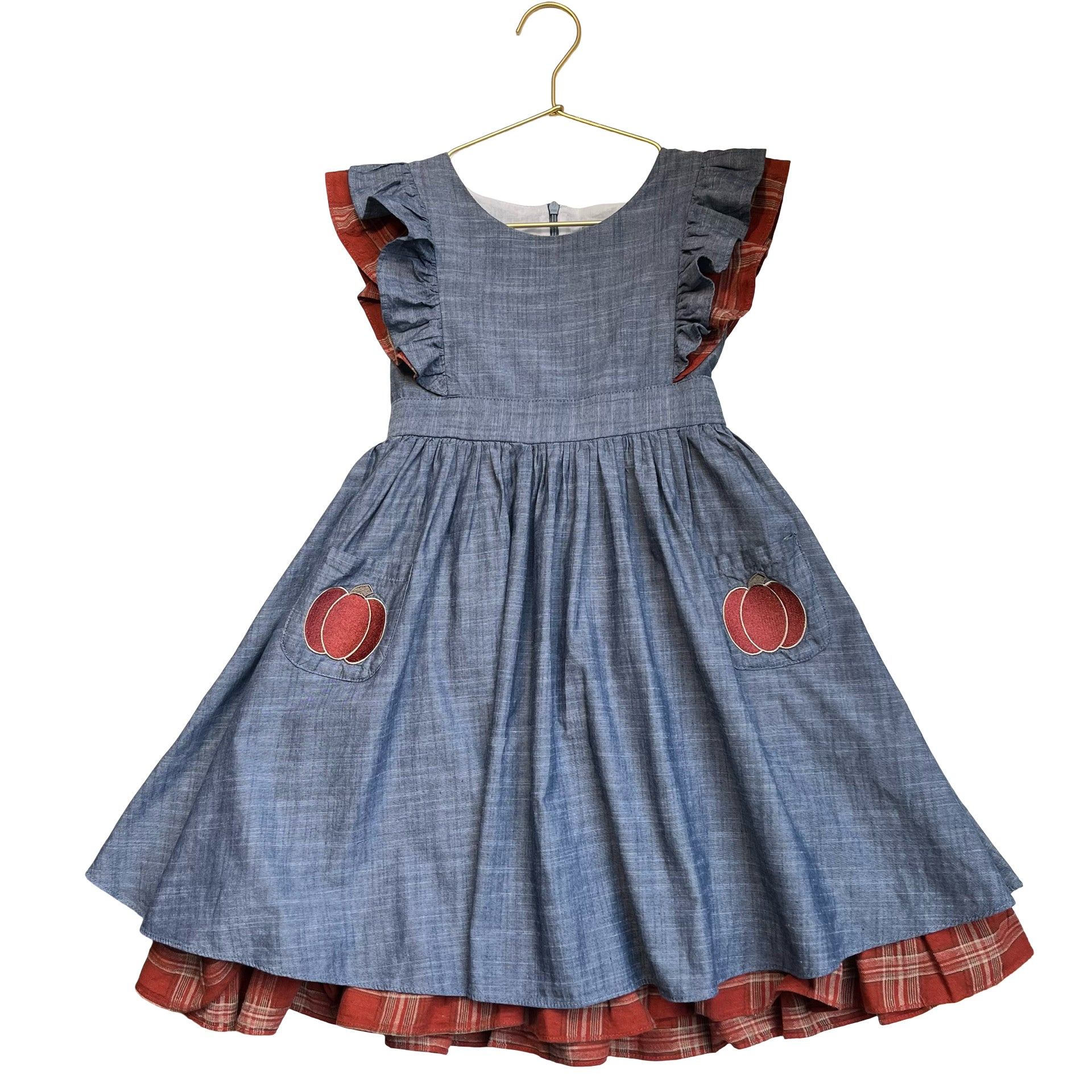 Only Little Once Chambray & Pumpkin Applique Dress - Size 10