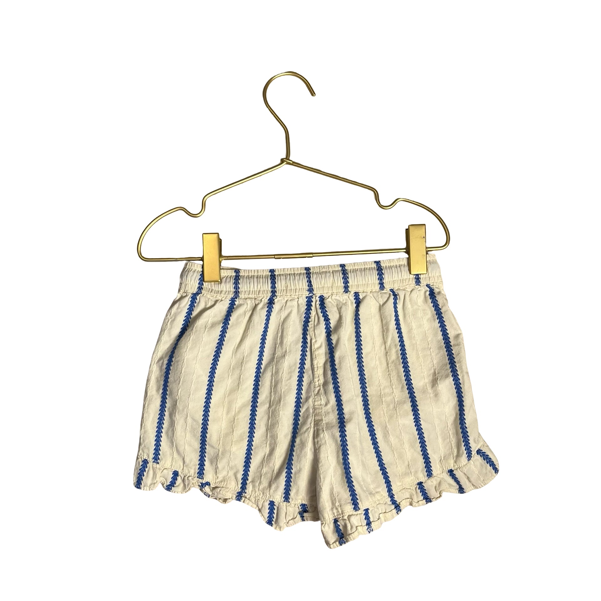 Mini Boden Ivory & Blue Striped Shorts - Size 7Y