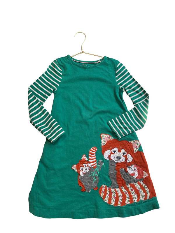 Mini Boden Green Applique Red Panda Dress - Size 6-7Y