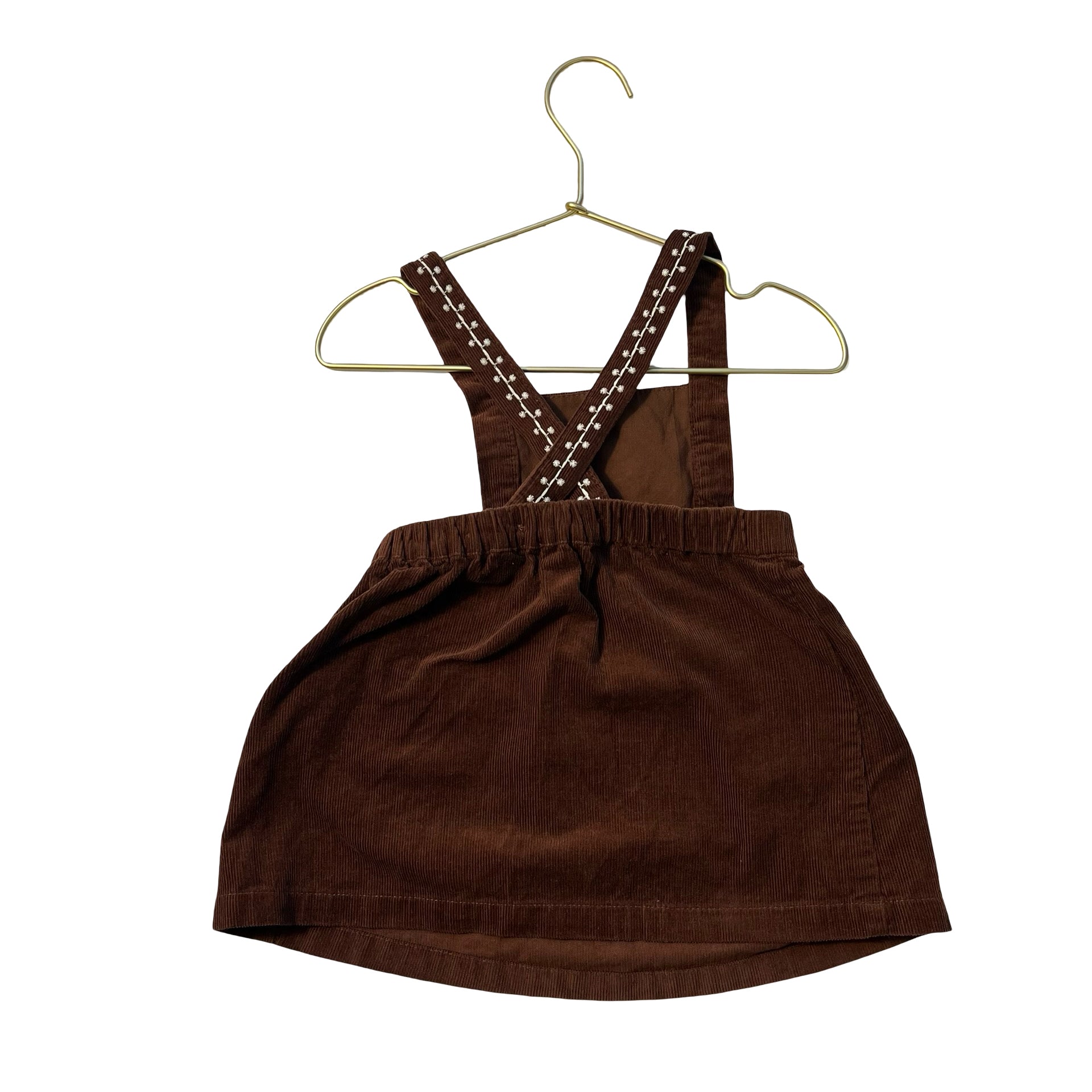 Zara Embroidered Brown Corduroy Overall Dress - Size 1.5Y