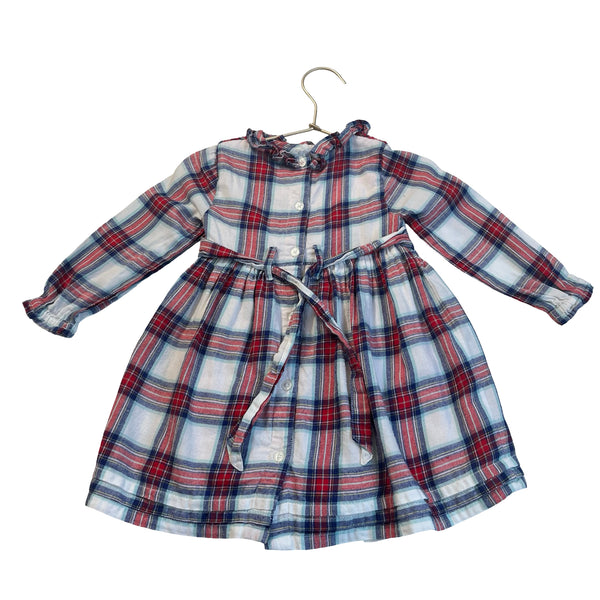 Baby Boden Plaid Flannel Smocked Embroidered Bird Dress - Size 12-18 Mo