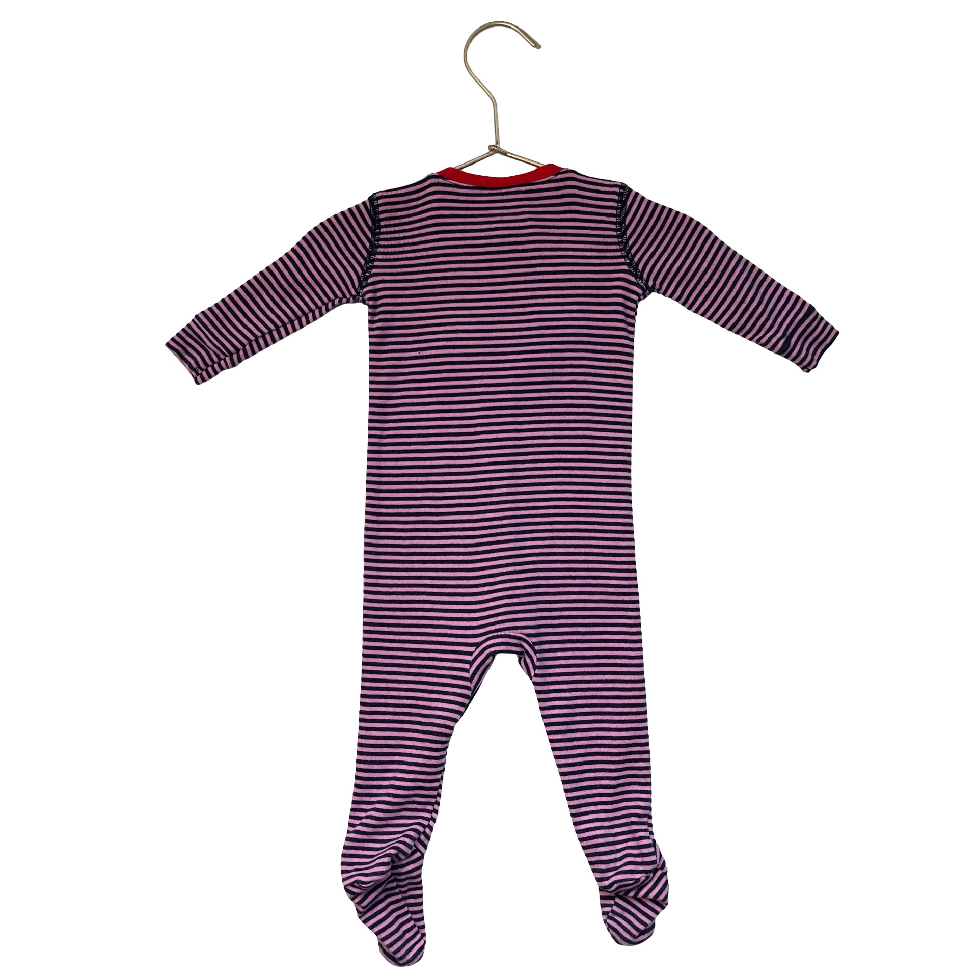 Primary Pink & Navy Striped Footed PJs - Size 3-6 Mo