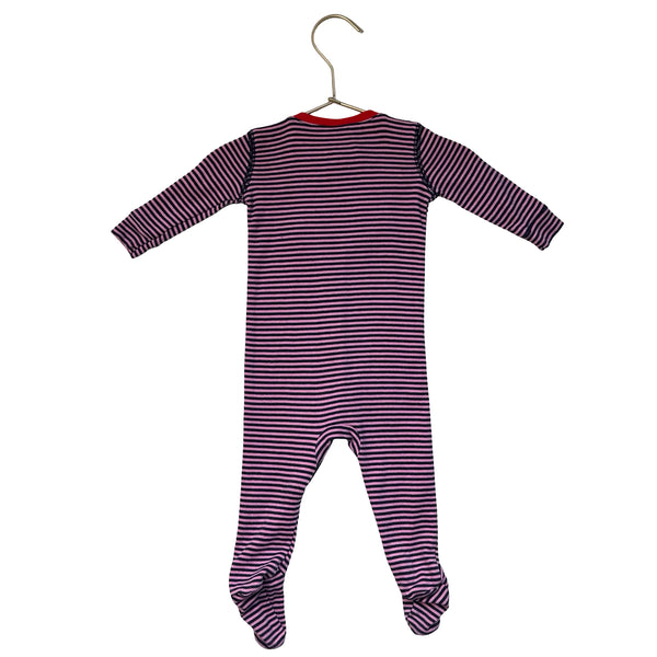 Primary Pink & Navy Striped Footed PJs - Size 3-6 Mo
