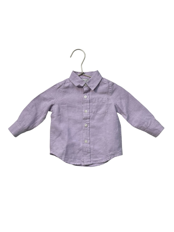 Janie and Jack Lavender Cotton-Linen Button Down Shirt - Size 6-12 Mo