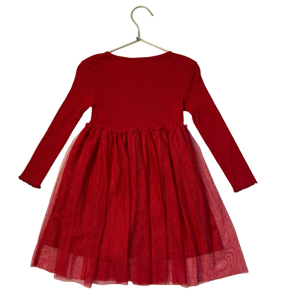 H&M Red Ribbed & Sparkle Tulle Dress - Size 3-4T