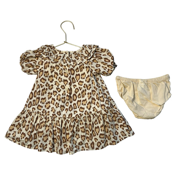 Janie and Jack Ivory & Tan Leopard Print Dress & Bloomers - Size 6-12 Mo