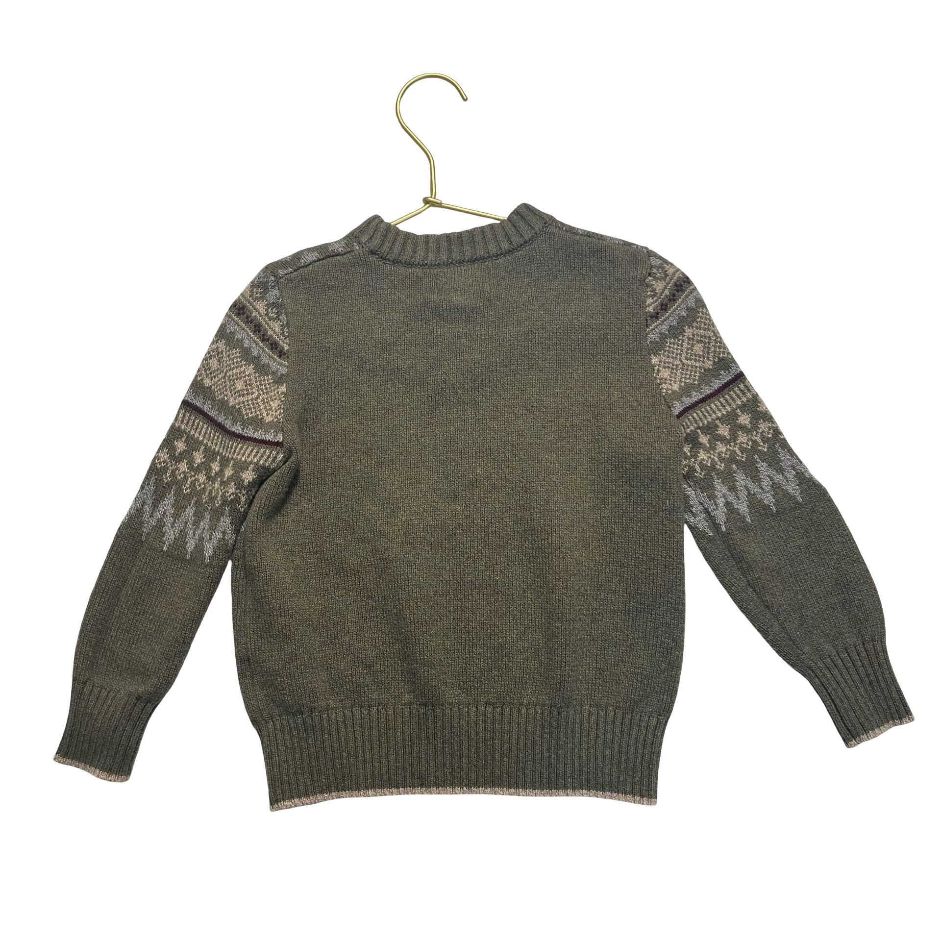 Me & Henry Olive Green Fair Isle Cotton Sweater - Size 2-3