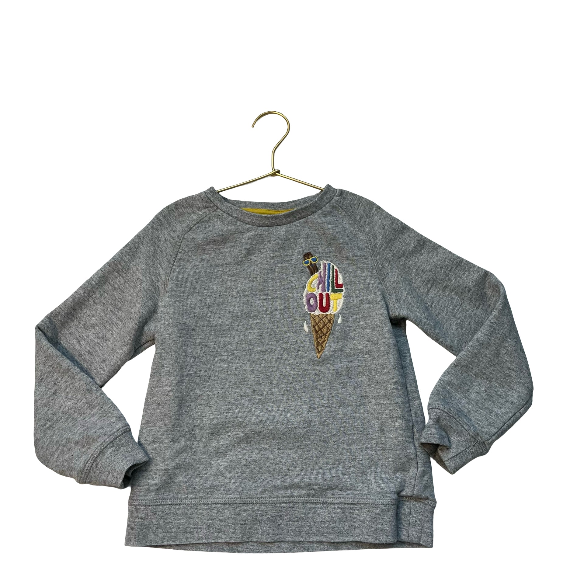 Mini Boden Gray Embroidered 'Chill Out'' Ice Cream Cone Sweatshirt - Size 7-8Y