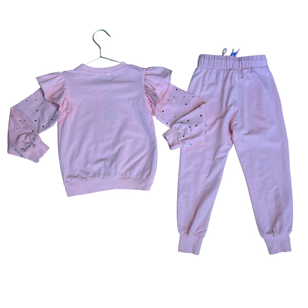 Lola & The Boys Pink Rhinestone Lightweight Pullover & Joggers Set - Size 4